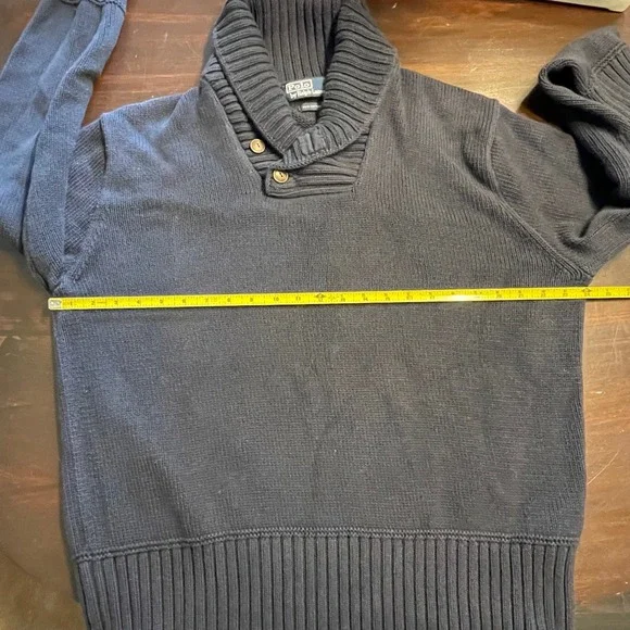 Polo by Ralph Lauren Mens‎ XL Cotton Shawl Collar Button Up Knit Sweater Blue
